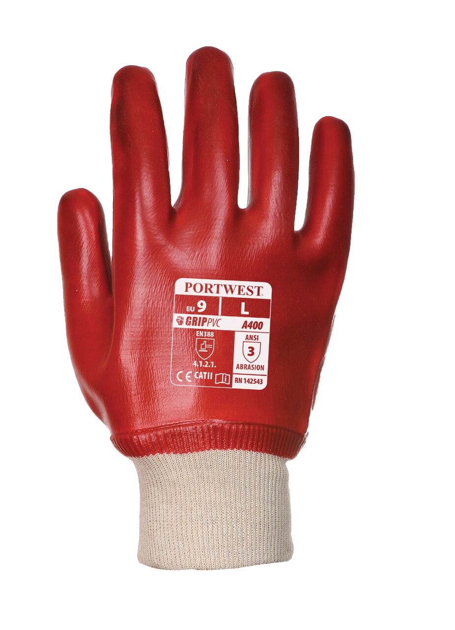 RTK Group Portwest PVC Knitwrist Glove - Red (Pack 12)