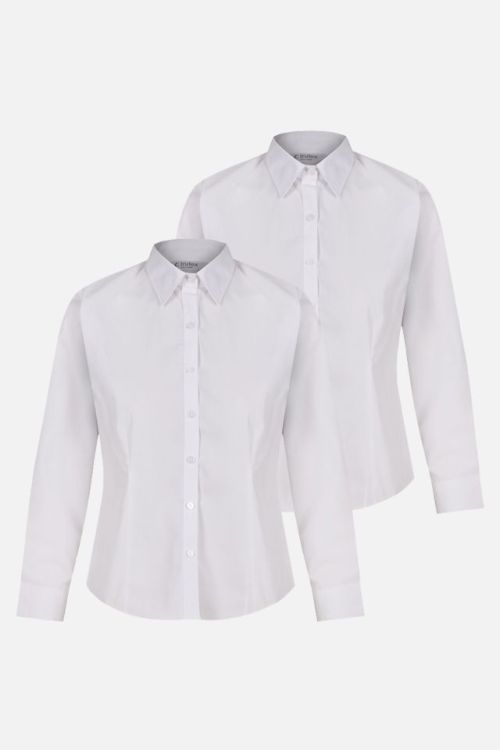 Trutex Girls Long Sleeve Fitted Easycare White Blouse - Twin Pack