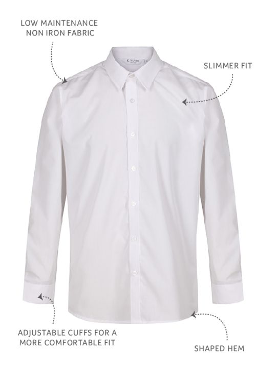 Trutex Boys Long Sleeve Slim Fit Easy Care Shirts - Twin Pack