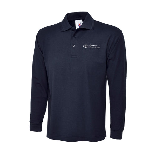 County Contractors Classic Long Sleeve Polo Shirt - Navy/White