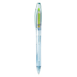 Double ended blue ball point pen with yellow highlighter