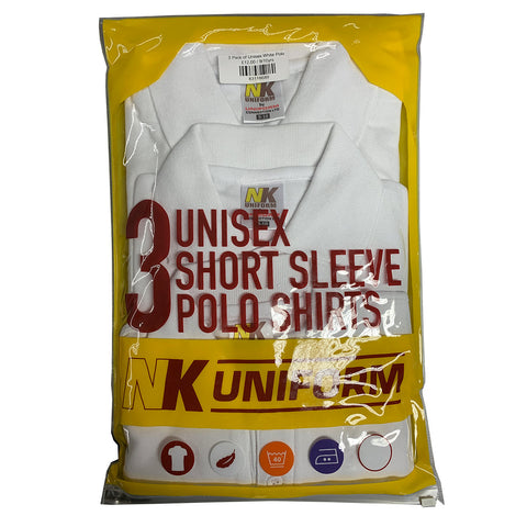 3 Pack of Unisex White Polos